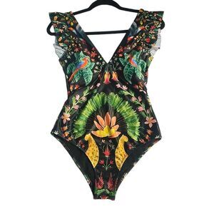 Averie BLAISE boho one piece floral bathing suit M retro inspired swimsuit